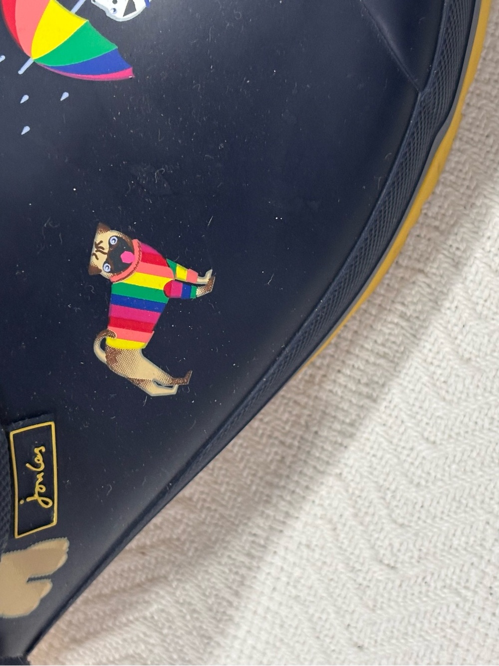 😻🌈Joules Navy Clogs with Yellow Soles and Dog & Umbrella Print - Picture 8 of 11